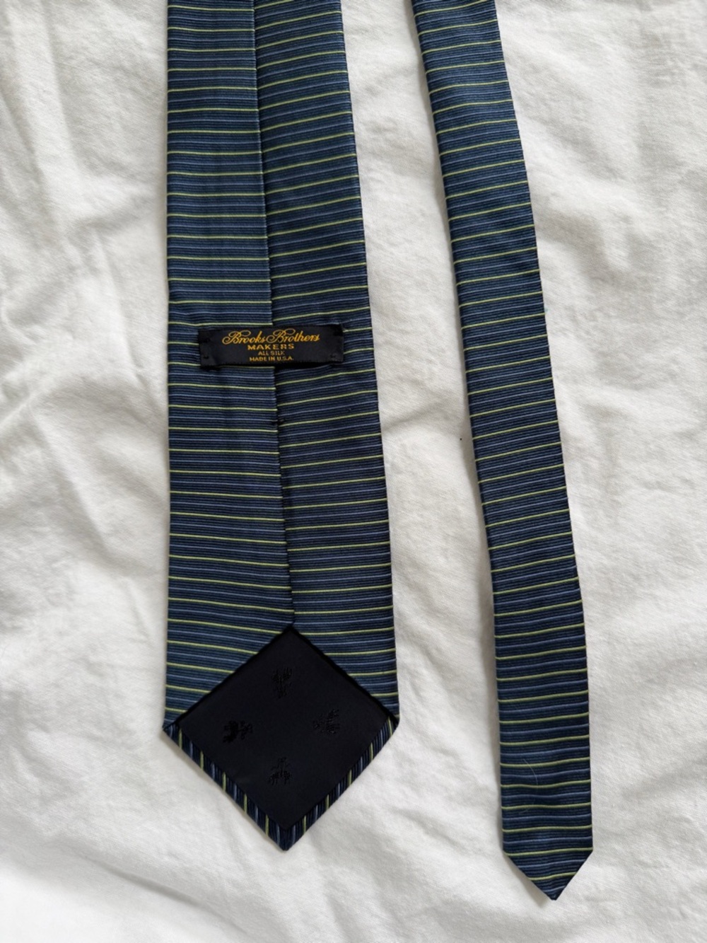 Brooks Brothers Navy and Green Fine-Striped Silk Tie
